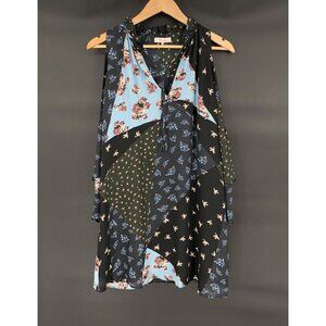 Parker Womens Anastasia Cold Shoulder Patchwork Silk Dress S Boho Chic Hippie